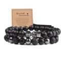 Pulsera de cuentas con mancuernas para hombre piedra de lava negra joyería fitness - 31
