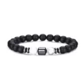 Pulsera elastica de cuentas de agata negra mate y piedra blanca con espaciadores metalicos - Turquesa Blanca Mate