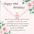 Close-up detail of a delicate silver necklace with a pink pearl pendant on birthday card. - Happy 10th + Pink Pearl