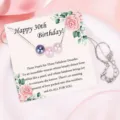 8mm pink imitation pearl necklace for women, elegant 3-pearl birthday gift chain jewelry. - 30th + Dark Blue, Pink & White Pearls