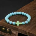 Braccialetto di perle turchesi con ciondolo croce verde stile accessorio di moda chic - Croce Turchese