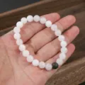 Bracciale di perle in cristallo bianco e pietra lavica nera gioiello da polso moda variante - Cristallo Bianco Pietra Vulcanica