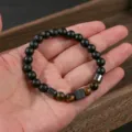 Bracciale di perle in pietra naturale con pietra vulcanica e occhio di tigre per uomini e donne - Arenaria Nera Pietra Vulcanica