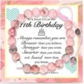 Pink zebra jasper beaded bracelet for girls birthday gift with sweet blessing card jewelry. - 11th
