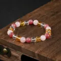 Bracciale in cristallo multicolore con quarzo rosa e perline di pietre preziose da donna. - Quarzo Rosa Fragola