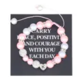 Handmade woven pink pearl bracelet with stainless steel letter K charm and card display. - Letter K