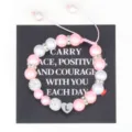 Handmade pink white pearl bracelet with letter L stainless steel heart charm adjustable cord - L