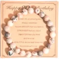 Pulsera de cuentas de jaspe cebra rosa con colgante de corazón, detalle de tarjeta de cumpleaños. - Estilo 20 Cumpleaños