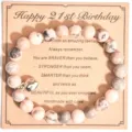 Pulsera de cuentas de jaspe rosa con dije de corazón tarjeta de regalo de cumpleaños - Estilo 21 Cumpleaños