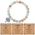 Natural stone beaded bracelet with tree of life pendant and greeting cards gift for family. - No Card / Amazonite