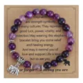 8mm Paarse Agaat Kraal Armband met Zilveren Olifant Hanger Vriendschap Cadeau Sieraden - Paarse Olifant Hanger / Met Displaykaart / Paarse Zebra Steen