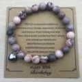 Pulsera de cuentas de jaspe rosa con dije de corazón de plata para regalo de cumpleaños treinta. - Estilo 30 Cumpleaños