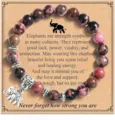 8mm zebra jaspis kraal armband met olifant hanger en kaart, inspirerend sieraad. - Olifant Hanger / Met Displaykaart / Rhodoniet met zwarte lijnen