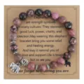 8mm roze zebragaspas kralen armband met olifant hanger, natuursteen vriendschap cadeautje. - Olifant Hanger / Met Displaykaart / Roze Zebra Zwarte Lijn