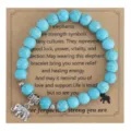 Turquoise kralen armband met olifant bedel en kaart variant optie voor dagelijks gebruik cadeau - Olifant Hanger / Met Displaykaart / Turkoois