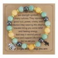 Kralen armband met olifant hanger en wenskaart, natuursteen vriendschap sieraden cadeau - Olifant Hanger / Met Displaykaart / Groen Geel