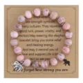 8mm roze jaspis kralen armband met schattige olifant hanger voor vriendschap en cadeau - Olifant Hanger / Met Displaykaart / Roze Zebra Jaspis