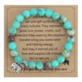 8mm turquoise jaspis kralen armband met schattige zilveren olifant bedel en wenskaart. - Olifant Hanger / Met Displaykaart / Groene Shoushan steen