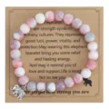 8mm roze jaspis kralen armband met schattige olifant bedel op kraftkaart,vriendschaps juweel cadeau - Olifant Hanger / Met Displaykaart / Lichtroze Zebra Steen