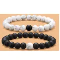 Naturstein Perlenarmband 8mm elastisch Heilstein Chakra Schmuck Variante Ausführung - Matte importierte weiße Türkis für Paare