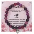 Bracciale di perle in agata rosa con ciondolo a cuore su carta floreale, regalo di gioielli - Con Carta Confezione / Cuore in agata a strisce viola