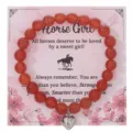 Braccialetto di Perle in Agata Rossa con Pendente Cuore in Argento Tema Cavallo - Con Carta Confezione / Cuore Rosso