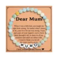 Mother's Day natural stone beaded bracelet with sweet message card for beloved mum gift - Frosted Green MUM