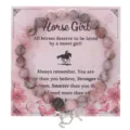Pink stone beaded bracelet with horse pendant on cute floral display card for women. - With Card Pack / Pink Zebra Jasper Horses