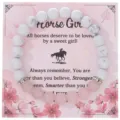 Pink and white beaded bracelet with inspirational card packaging, cute gift jewelry for women. - With Card Pack / White Turquoise & Rose Quartz