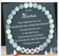 Handmade gemstone letter Mama beaded bracelet Mother's Day gift jewelry for mom - Gift Card Included / Green MAMA