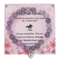 Braccialetto di perle in agata rosa con ciondolo a cuore regalo festival per le donne - Con Carta Confezione / Cuore in pietra imperiale viola