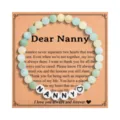 Handmade natural stone beaded bracelet with Nanny appreciation greeting card, grandmother gift. - Frosted Green NANNY