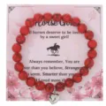 Bracciale con perline rosse e ciondolo a cuore con carta di presentazione a tema ragazza cavallo. - Con Carta Confezione / Cuori rossi con linee nere