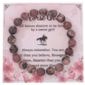 Bracciale di perle di pietra rosa con distanziatori in metallo e carta cavallo per donna. - Con Carta Confezione / Rodonite