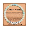 Customized Nana beaded bracelet with natural Amazonite gemstone beads and cute letter charms. - Frosted Green NANA
