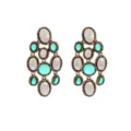 Boucles d'oreilles pendantes or antique vintage avec pierres turquoise et blanches design. - Vert