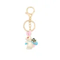 Cute rabbit enamel keychain with rhinestones, umbrella and bag design in gold alloy metal. - Umbrella Rabbit (KZ260731-1123)