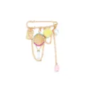 Cute sporty tennis racket safety pin brooch with pearl and pom-pom charms for stylish women. - Gold