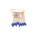 Exquisite ocean style safety pin brooch with multi-layer chains, starfish and blue teardrop crystals. - Gold