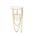Broche cruz perla vintage oro con cadenas multicapa, elegante imperdible hueco para mujeres - Dorado