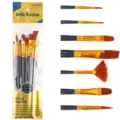 Detail view of 7-piece nylon artist paintbrush set with diverse tips for watercolor and oil. - 7Pcs Set