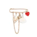 Summer beach vacation style brooch featuring gold safety pin with shell, crab and heart charms. - Multi-Color