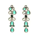 Vintage long drop earrings with green rhinestones, antique gold alloy chic jewelry for women. - Green