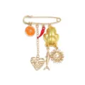 Vintage multi-charm safety pin brooch featuring cute orange, chili, and heart pendants. - Style E Retro Frog Fish