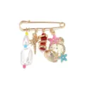 Vintage Gold Safety Pin Brooch Multi Pendant Shell Pearl Ocean Style Fashion Jewelry - Style H Marine Mix Match