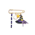 Halloween ghost witch hat brooch detail, purple black bead safety pin charm jewelry. - Purple Black Combination