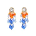 Detailed view of long colorful crystal tassel earrings with blue and orange beads. - Style A