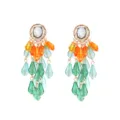 Elegant multi-tiered beaded dangling earrings with vibrant orange green crystal charms. - Style C