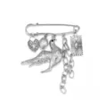 Zilveren punk vogel veiligheidsspeld broche met hangers ketting strass dames mode. - Wit K/Zilver
