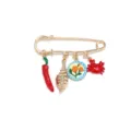 Cute enamel safety pin brooch with charms like chili, shell, flower, and crab for women. - Enamel Chili Crab Flower Style (XZ260601)